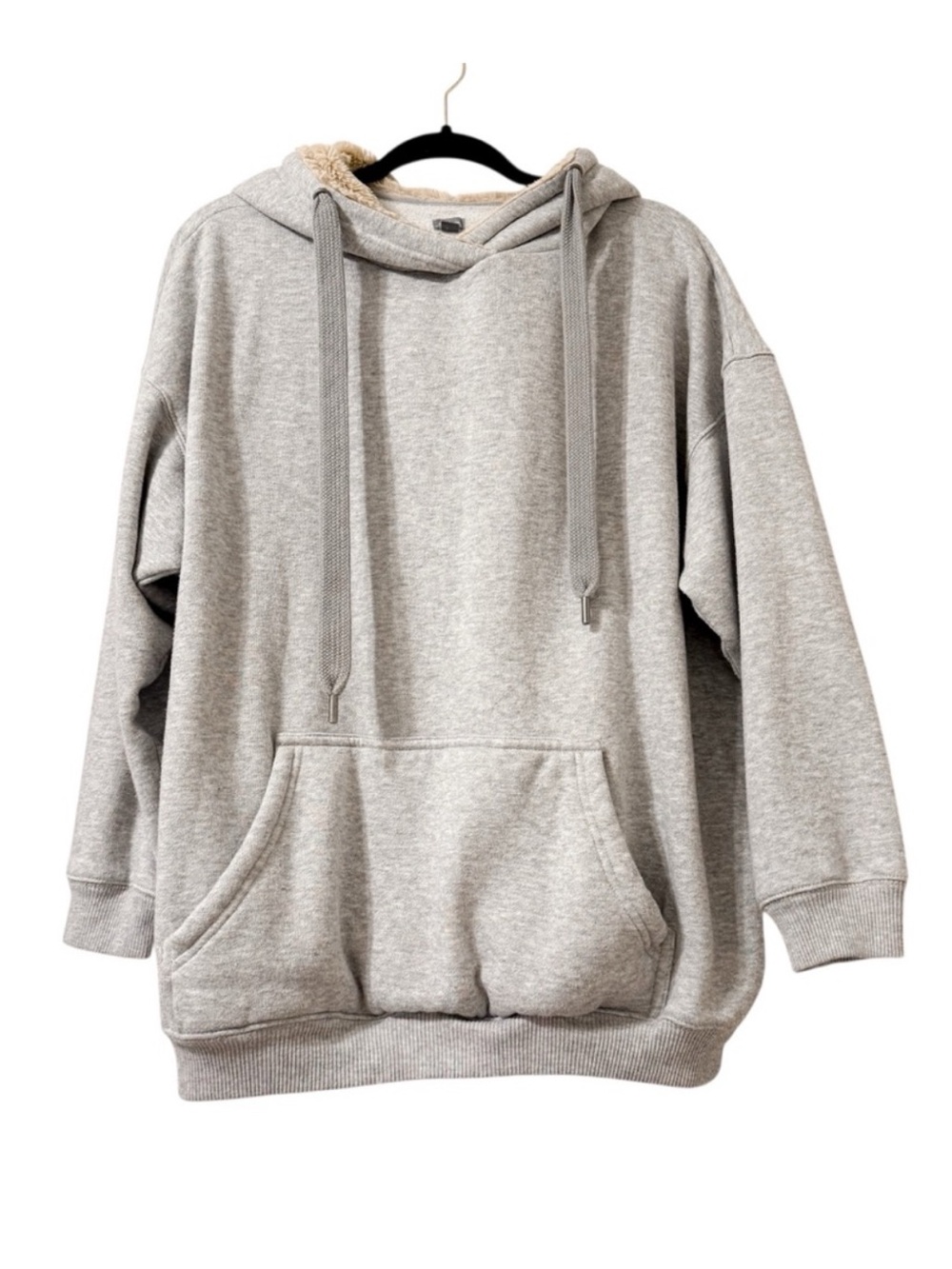 Aerie Gray Oversized Hoodie Faux Fur Lined Hood Size Medium